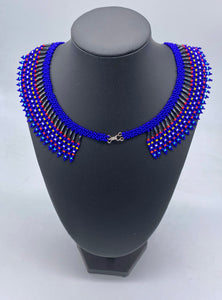 Blue and colored beaded necklace